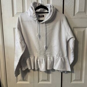 Jolie & Joy White Long-Sleeve Hooded Peplum Hem Sweatshirt - Size XL